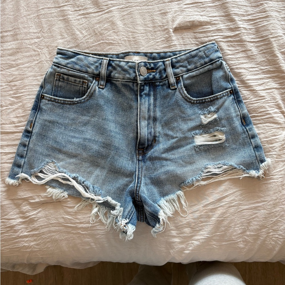 PacSun Blue Jean Shorts Distressed Frayed Hem